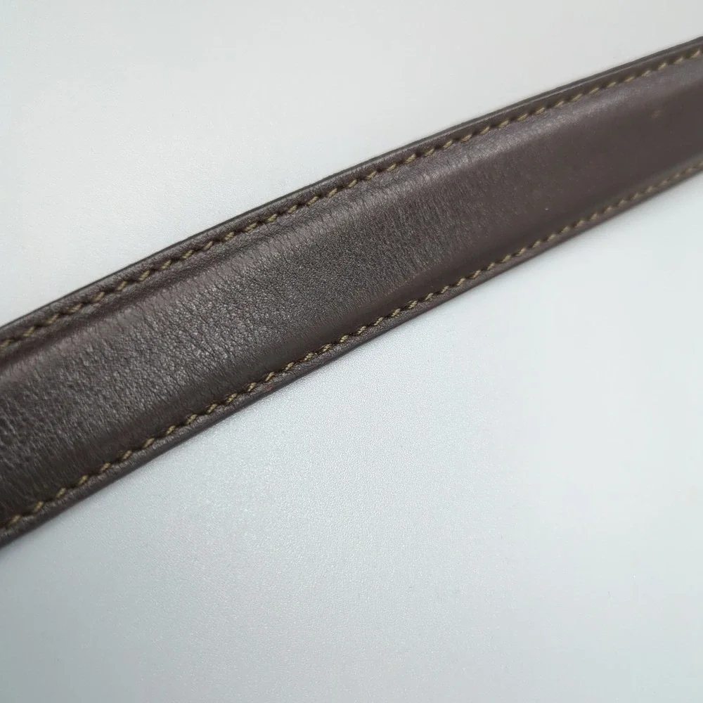 VTG Ann Taylor Dark Brown Leather Belt With Silver Cone Buckle Slim Italy Small‎